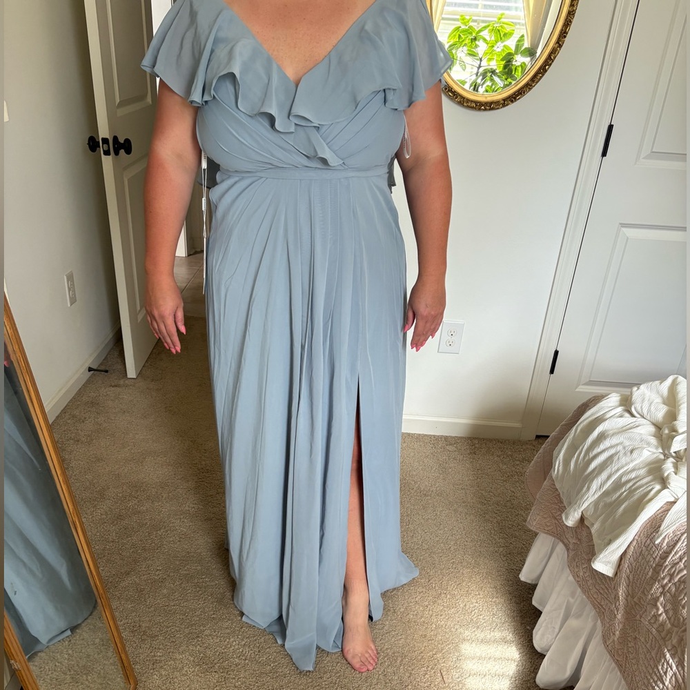 JJs House Dusty Blue Ruffled Maxi Dress